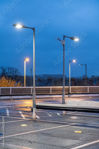 parking lot with street lights