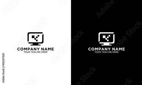 Computer monitor logo template. Digital screen vector design. Device illustration