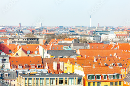 Copenhagen rooftops panorama , downtown district 