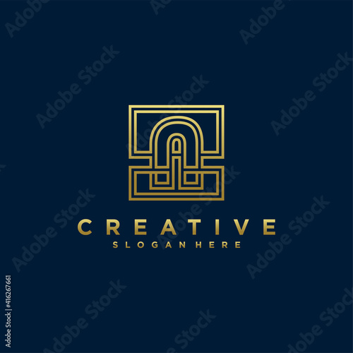 Logos with the letter a, with line art style, and golden colors concept. premium vektor, part 7