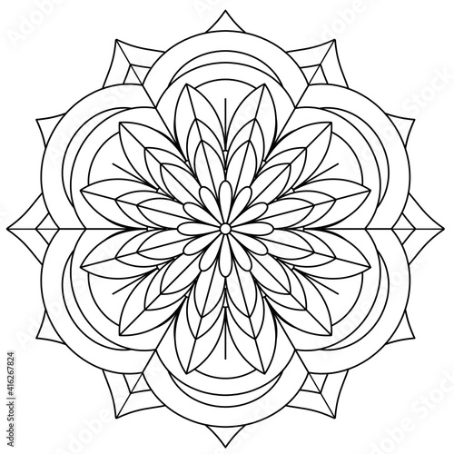 Simple Mandala Shape for Coloring. Vector Mandala. Circular. Flower. Oriental. Coloring Book Page. Outline.
