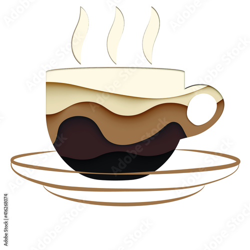 coffee cup banner or postcard (Hot cup of coffee on a saucer) Paper cut ESP 10
