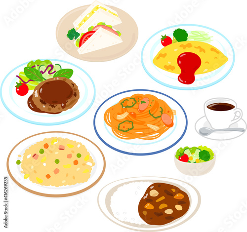 喫茶店の食事メニューのイラストセット