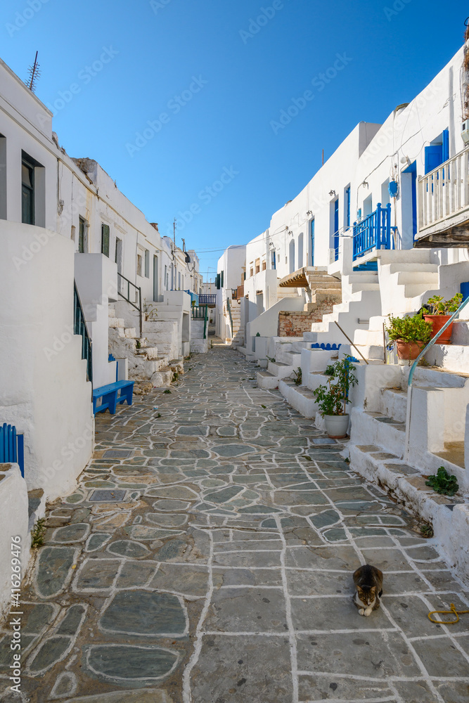 Castro (Kastro), the oldest part of the Chora town on Folegandros island. Cyclades, Greece