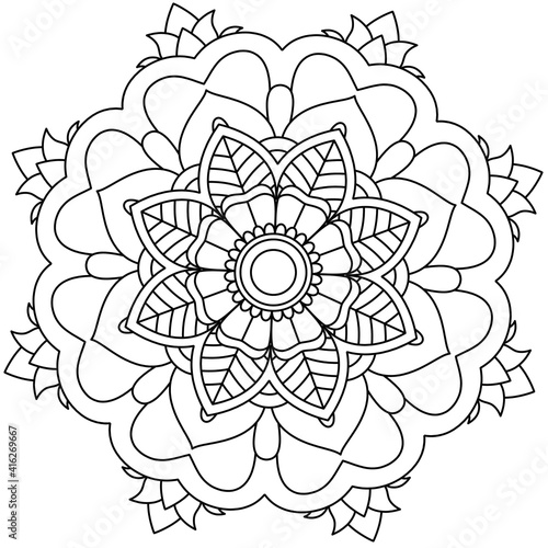 Simple Mandala Shape for Coloring. Vector Mandala. Circular. Flower. Oriental. Coloring Book Page. Outline.
