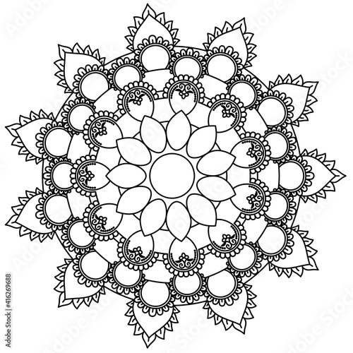 Simple Mandala Shape for Coloring. Vector Mandala. Circular. Flower. Oriental. Coloring Book Page. Outline.
