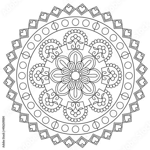Simple Mandala Shape for Coloring. Vector Mandala. Circular. Flower. Oriental. Coloring Book Page. Outline.
