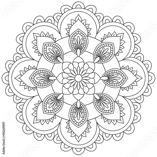 Simple Mandala Shape for Coloring. Vector Mandala. Circular. Flower. Oriental. Coloring Book Page. Outline.
