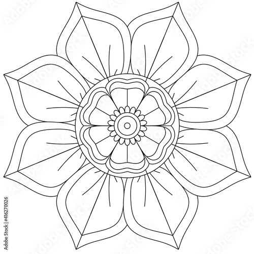 Simple Mandala Shape for Coloring. Vector Mandala. Circular. Flower. Oriental. Coloring Book Page. Outline.
