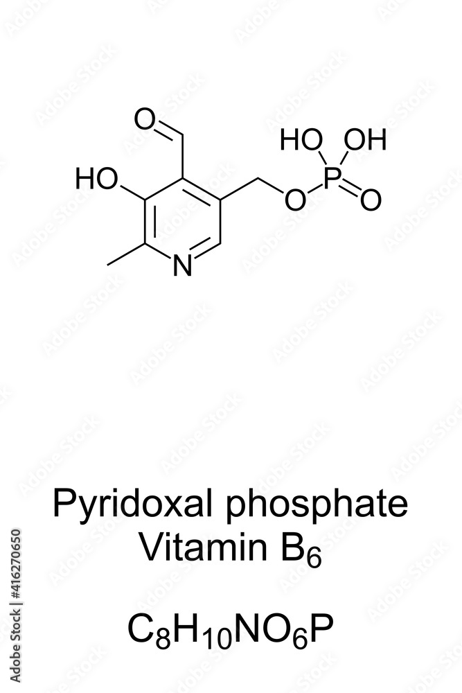Pyridoxal phosphate, the active form of vitamin B6, chemical formula
