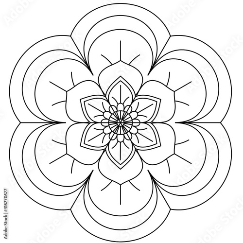 Simple Mandala Shape for Coloring. Vector Mandala. Circular. Flower. Oriental. Coloring Book Page. Outline.
