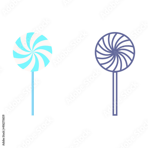Vector illustration of coloured and black and white lollypop on white background. 