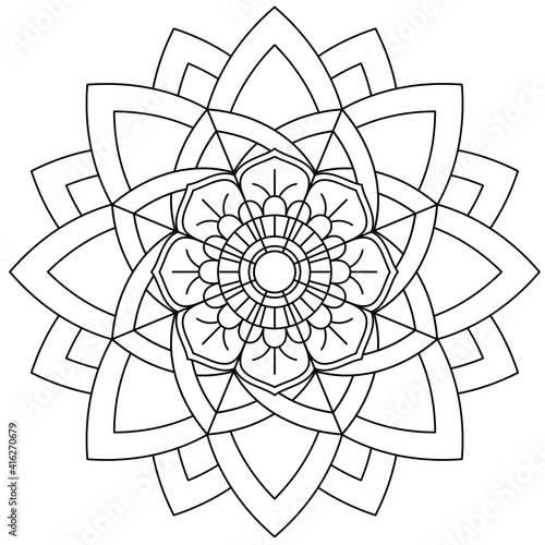 Simple Mandala Shape for Coloring. Vector Mandala. Circular. Flower. Oriental. Coloring Book Page. Outline.
