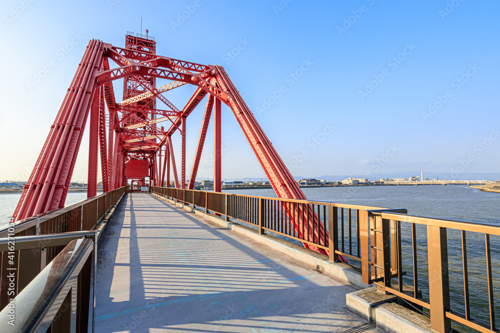 夕方の筑後川昇開橋 福岡県大川市 Chikugogawa Lift Bridge in the evening Fukuoka-ken Ookawa city 夕方の筑後川昇開橋 福岡県大川市 Chikugogawa Lift Bridge in the evening Fukuoka-ken Ookawa city
