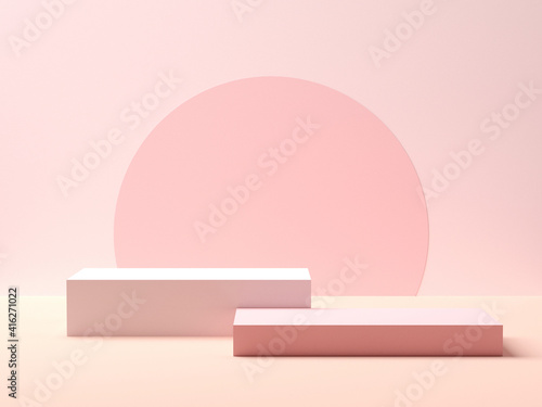 Pink podium on pink color background for product. Minimal concept. 3d rendering