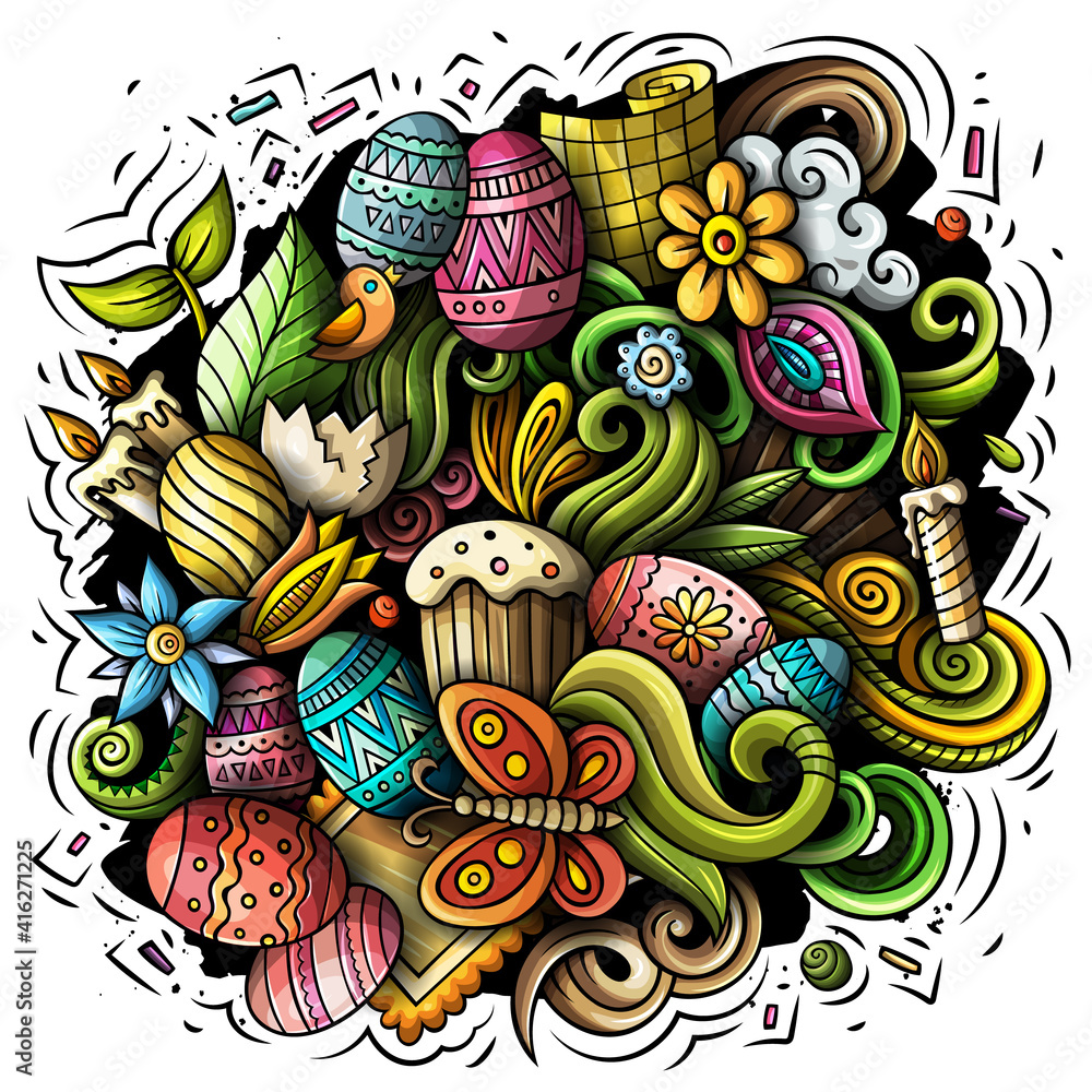 Happy Easter vector doodles illustration. Color funny picture.