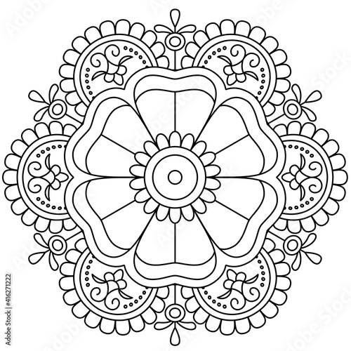 Simple Mandala Shape for Coloring. Vector Mandala. Circular. Flower. Oriental. Coloring Book Page. Outline.
