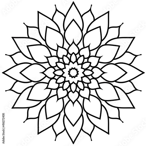 Simple Mandala Shape for Coloring. Vector Mandala. Circular. Flower. Oriental. Coloring Book Page. Outline.

