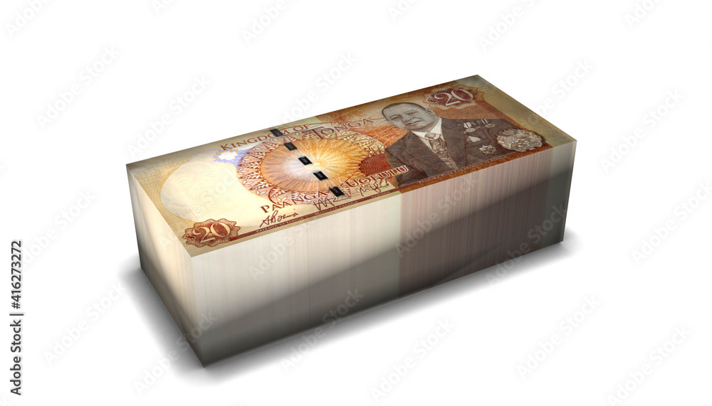 Tonga 20 Paanga Banknotes Money Stack on White Background Tonga 20 Paanga Banknotes Money Stack on White Background