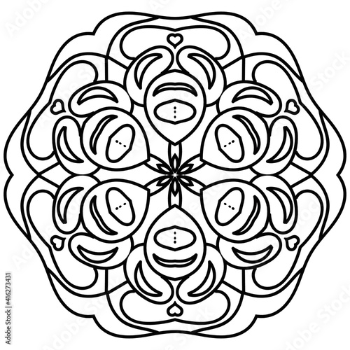 Simple Mandala Shape for Coloring. Vector Mandala. Circular. Flower. Oriental. Coloring Book Page. Outline.

