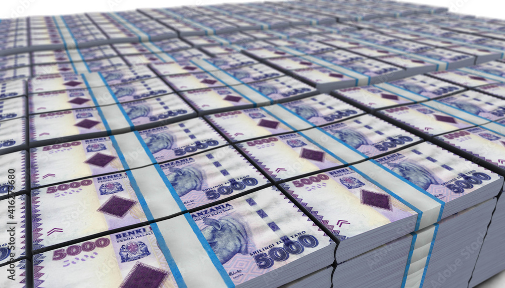 3D Large Stack of Tanzania 5000 Shilling Banknote Stock Illustration ...
