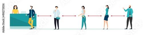 Social distancing and coronavirus covid-19 prevention: maintain a safe distance from others in public offices and banks