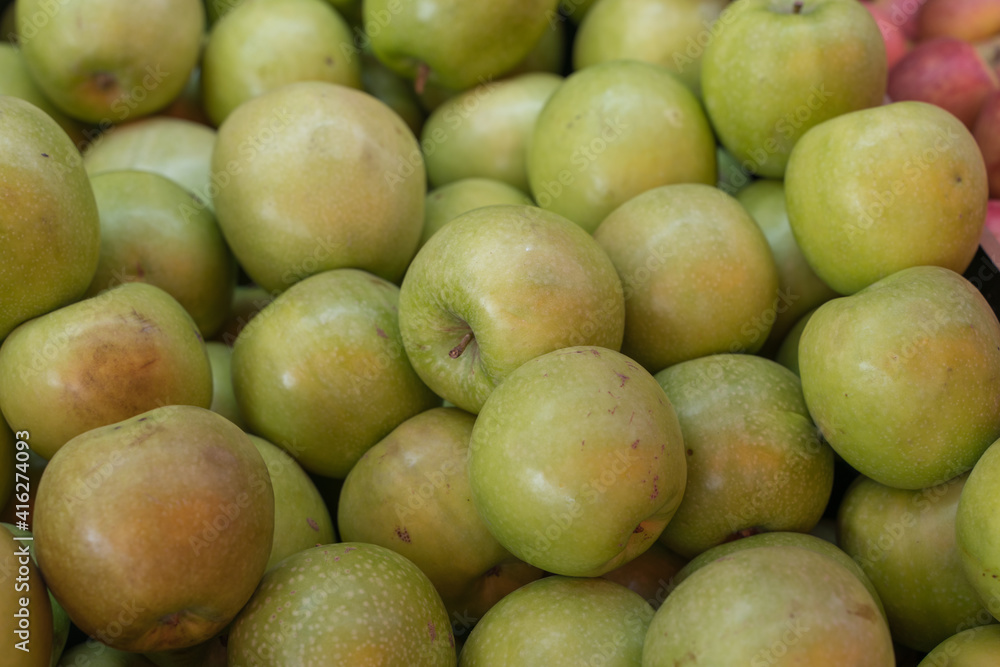 fresh green apple fruit in supermarket shelf fresh green apple fruit in supermarket shelf