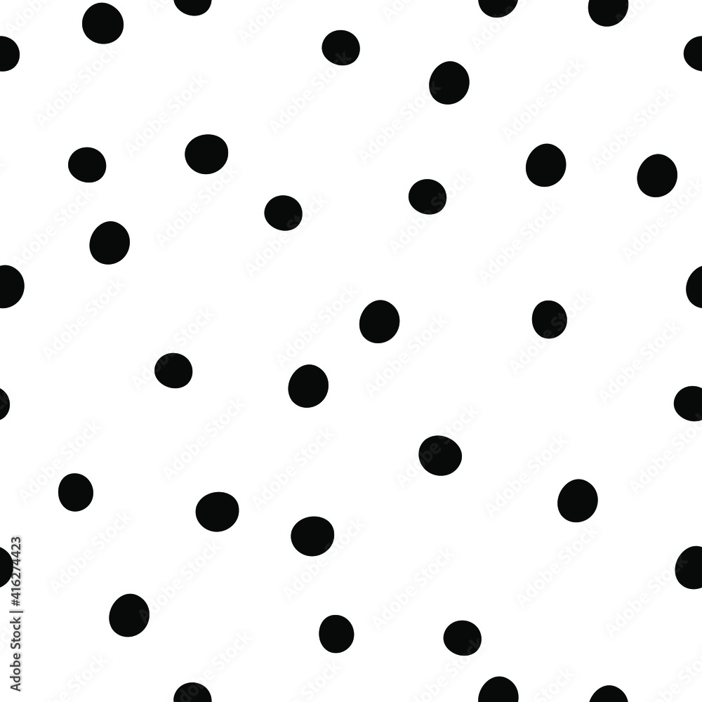 Black polka dots on white background. Seamless doodle pattern with random dots. Black polka dots on white background. Seamless doodle pattern with random dots.
