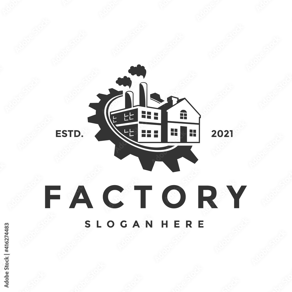 Gear factory industrial logo design template, vector illustration.	
