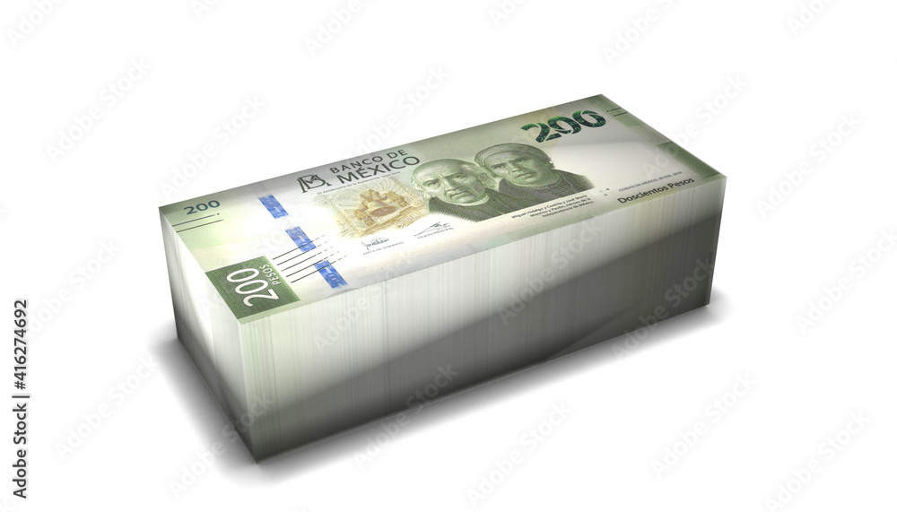 Mexico 200 Pesos Banknotes Money Stack on White Background Mexico 200 Pesos Banknotes Money Stack on White Background