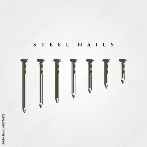 set of steel nail object isolated vector symbol illustration design