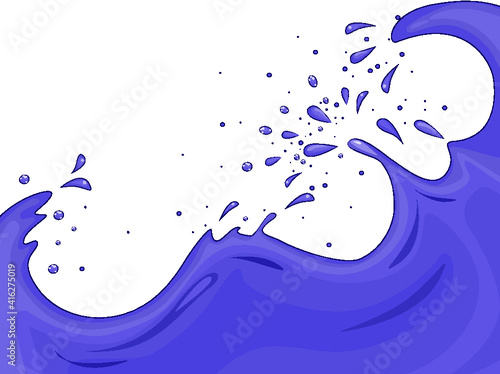 Drawn blue waves with splashes and drops. Vector image.