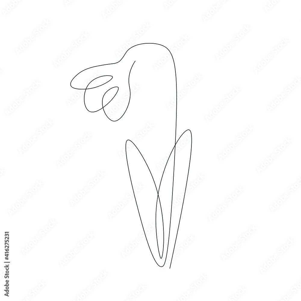 Snowdrop flower silhouette on white background, vector illustration Snowdrop flower silhouette on white background, vector illustration