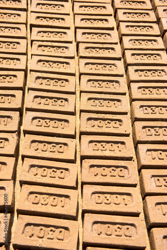 Katni / India 25 October 2017 Manual Bricks in open and sunny places for Drying  in Katni Madhya Pradesh India photo