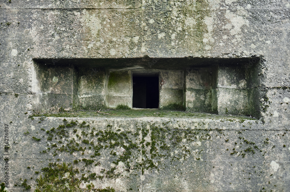 A brutalist cold gritty concrete world war two, ww2, pillbox war bunker gun hole in a defence fortress, in a dirty forgotten woodland in europe. wartime relics and forgotten outpost A brutalist cold gritty concrete world war two, ww2, pillbox war bunker gun hole in a defence fortress, in a dirty forgotten woodland in europe. wartime relics and forgotten outpost