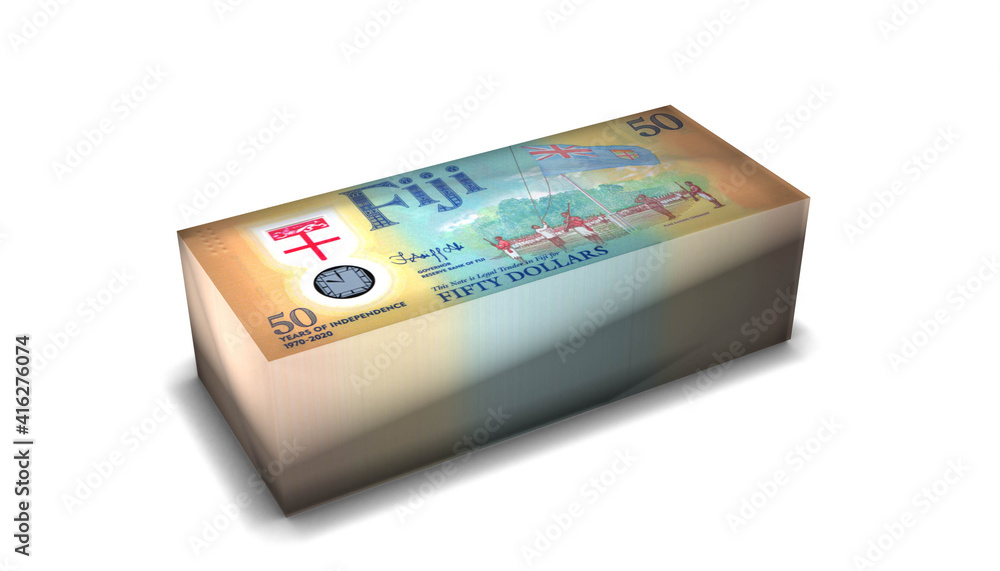 Fiji 50 Dollars Banknotes Money Stack on White Background Fiji 50 Dollars Banknotes Money Stack on White Background