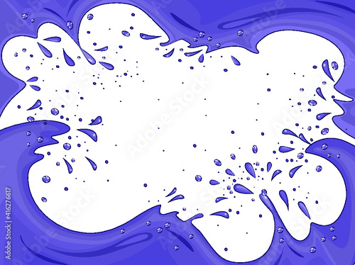 Drawn blue waves with splashes and drops. Vector image.