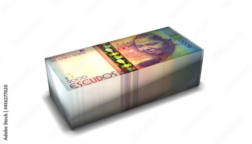 Cape Verde 2000 Escudos Banknotes Money Stack on White Background Cape Verde 2000 Escudos Banknotes Money Stack on White Background