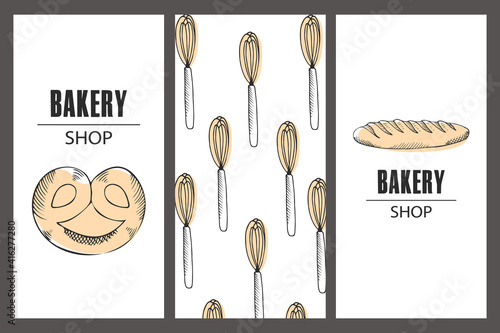 Set of brochures with pastries for shops and cafes. Vector illustration.