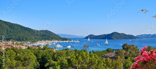 Fototapeta Naklejka Na Ścianę i Meble -  Panoramic view from Gocek Marina with sailboats. Fethiye, Turkey