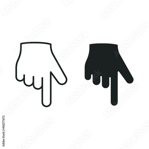 Line and glyph backhand index pointing down icon. Simple solid and outline style. Hand, down, arrow, finger concept. Vector illustration isolated on white background. EPS 10