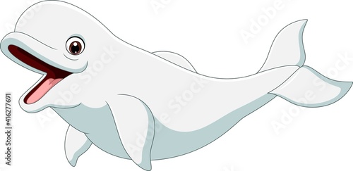 Fényképezés Cartoon beluga isolated on white background