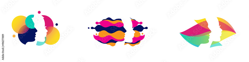 woman and man head profile icon logo. Symbol of gender equality, unity ...