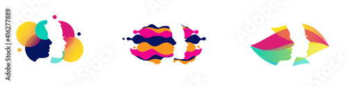 woman and man head profile icon logo. Symbol of gender equality, unity and solidarity, unisex