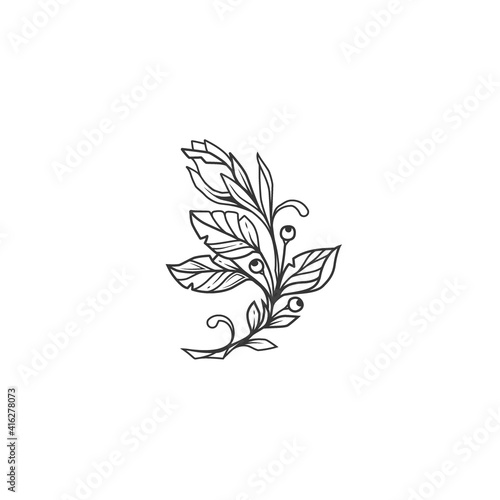 Fototapeta Naklejka Na Ścianę i Meble -  Original monochrome vector illustration of a flower in vintage style.