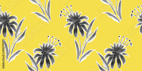 Watercolor floral seamless pattern. Painted vintage wildflowers. Vector