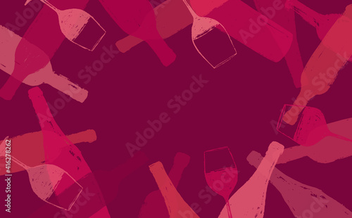background illustration for wine designs. Handmade drawing of wine glasses and bottles.