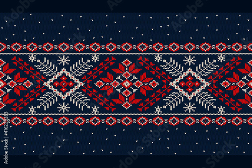 Vector illustration of Ukrainian folk seamless pattern ornament. Ethnic ornament. Border element. Traditional Ukrainian, Belarusian folk art knitted embroidery pattern - Vyshyvanka