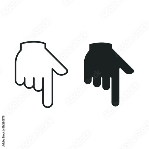 Line and glyph backhand index pointing down icon. Simple solid and outline style. Hand, down, arrow, finger concept. Vector illustration isolated on white background. EPS 10