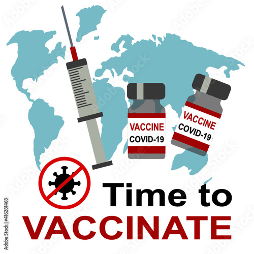 Vector poster vaccination time covid-19, vaccine, syringe, coronavirus covid-19, vaccine, syringe, coronavirus